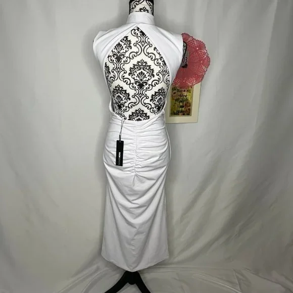NWT White Dinner in Paris Midi Dress Size Medium - Picture 6 of 10
